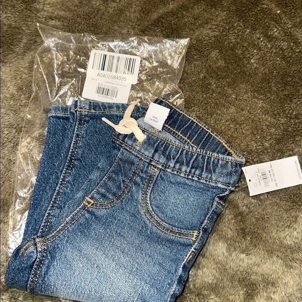 Old Navy Toddler Denim Jeans in Blue with Drawstring size 12-18 months NEW!